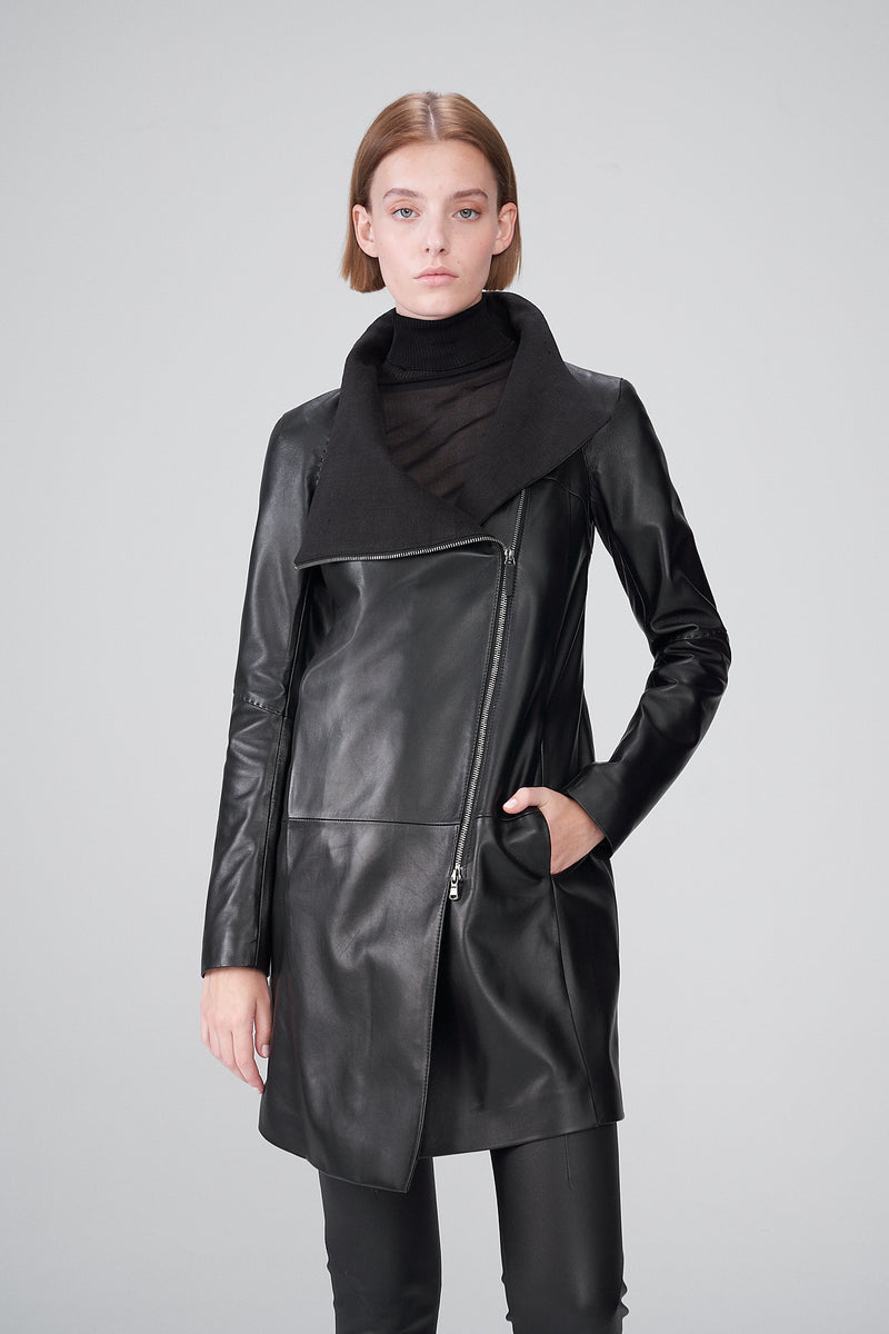 Sara - Manteau en cuir noir