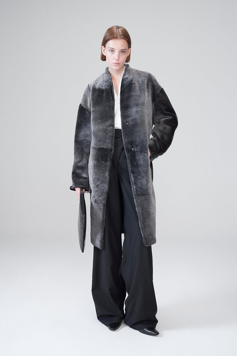 Jenny - Manteau en peau lainée Black