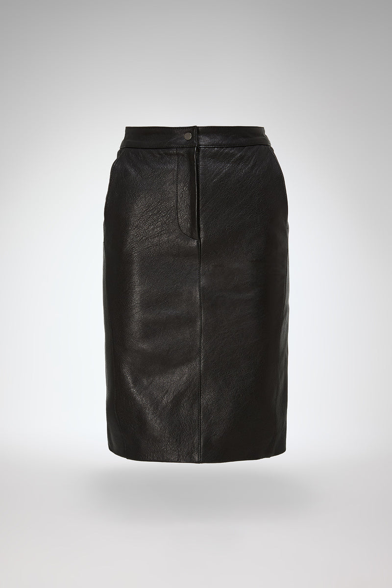 Mona - Black Leather Skirt