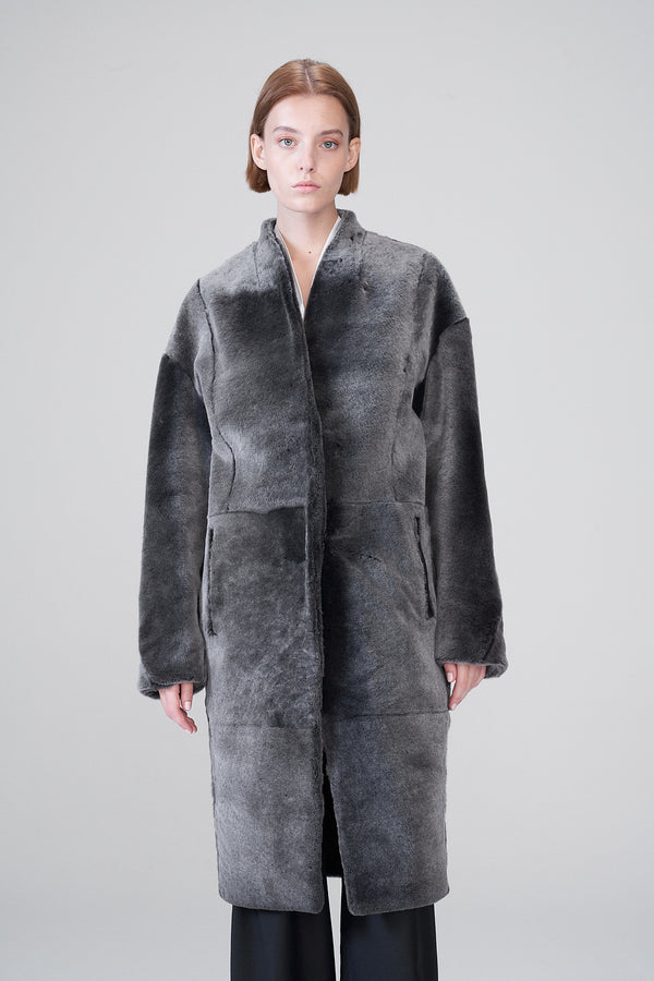 Jenny - Manteau en peau lainée noir