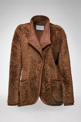Agnes - Manteau en peau lainée marron foncé