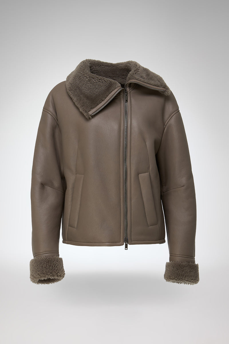 Pia - Stone Shearling Jacket