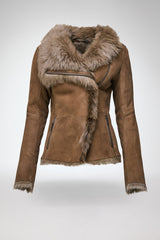Adila - Veste en peau lainée olive