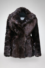 Rhea - Manteau en peau lainée marron