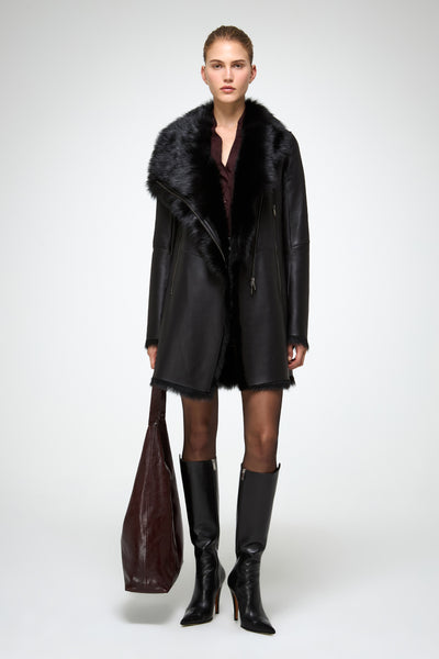 V S P - Kristell - Clotho Black Shearling Coat