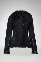Rita - Veste en peau lainée noire