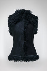 Olivia - Gilet en peau lainée noir