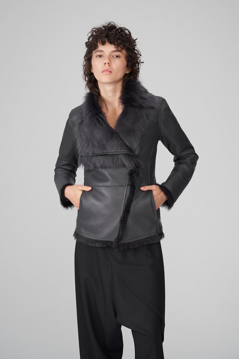 VSP - Adila - Clotho Anthracite Silky Shearling Jacket