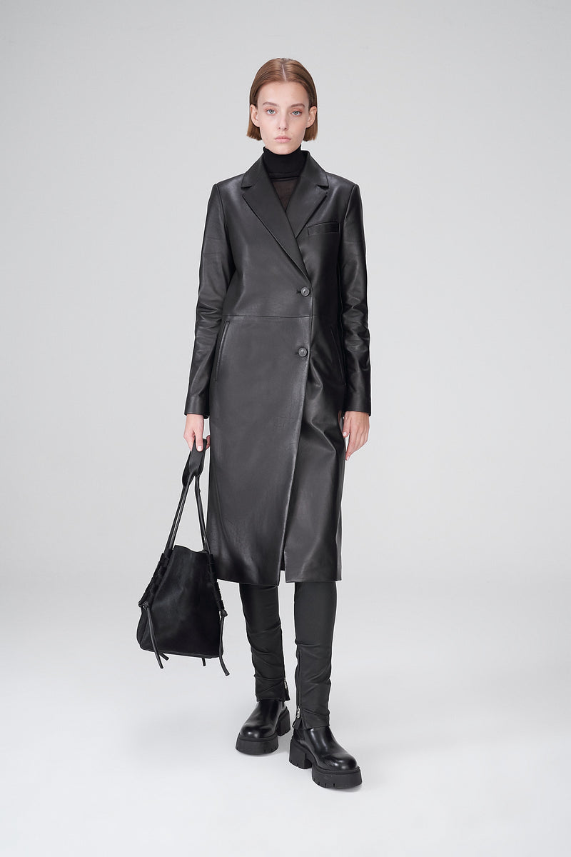 ELFIE - Manteau en cuir noir