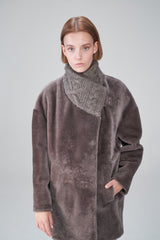Rosa - Warm Grey Shearling Coat