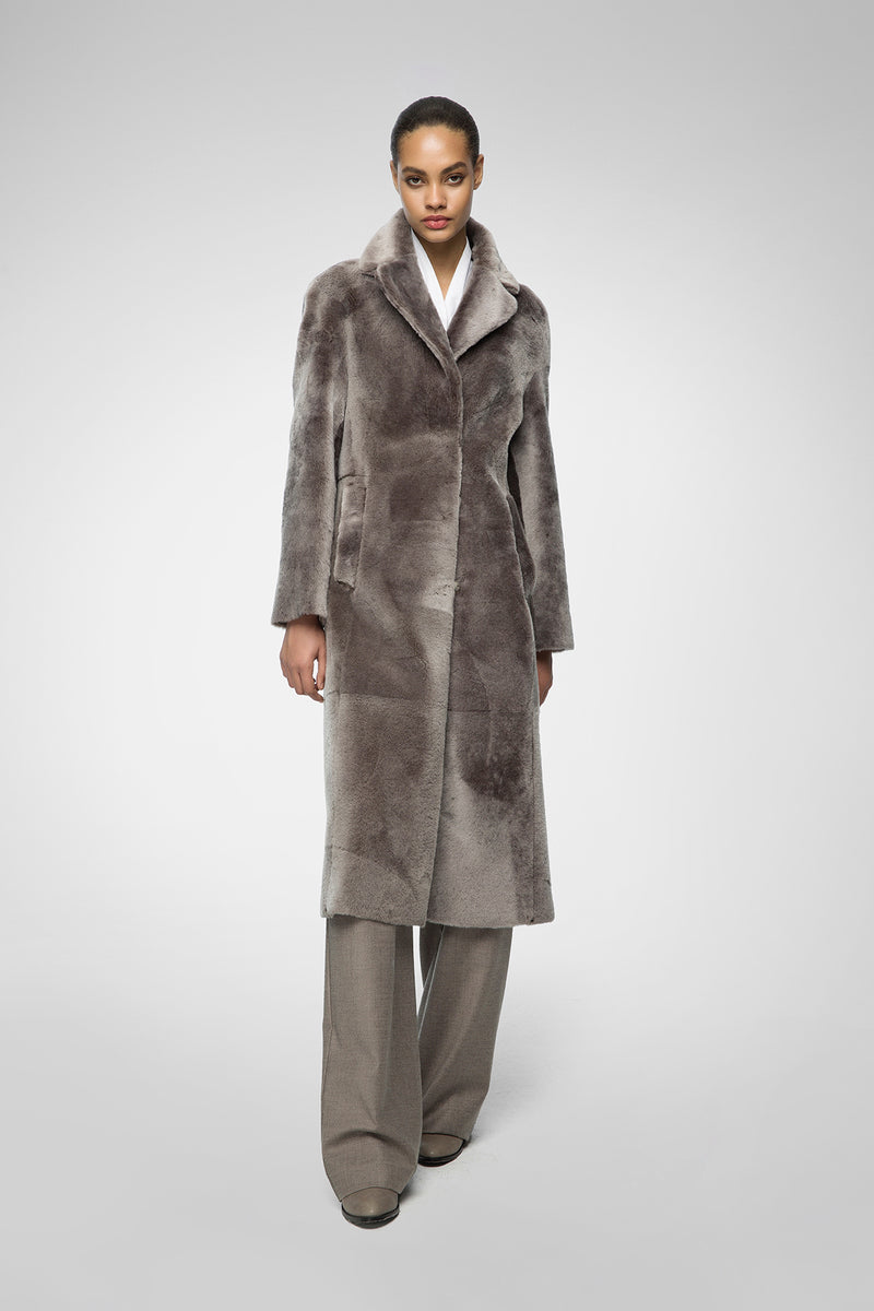 Jennifer - Manteau en peau lainée Warm Grey