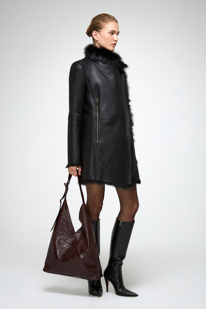 V S P - Kristell - Clotho Black Shearling Coat