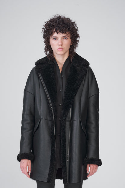 V S P - Black Shearling Coat