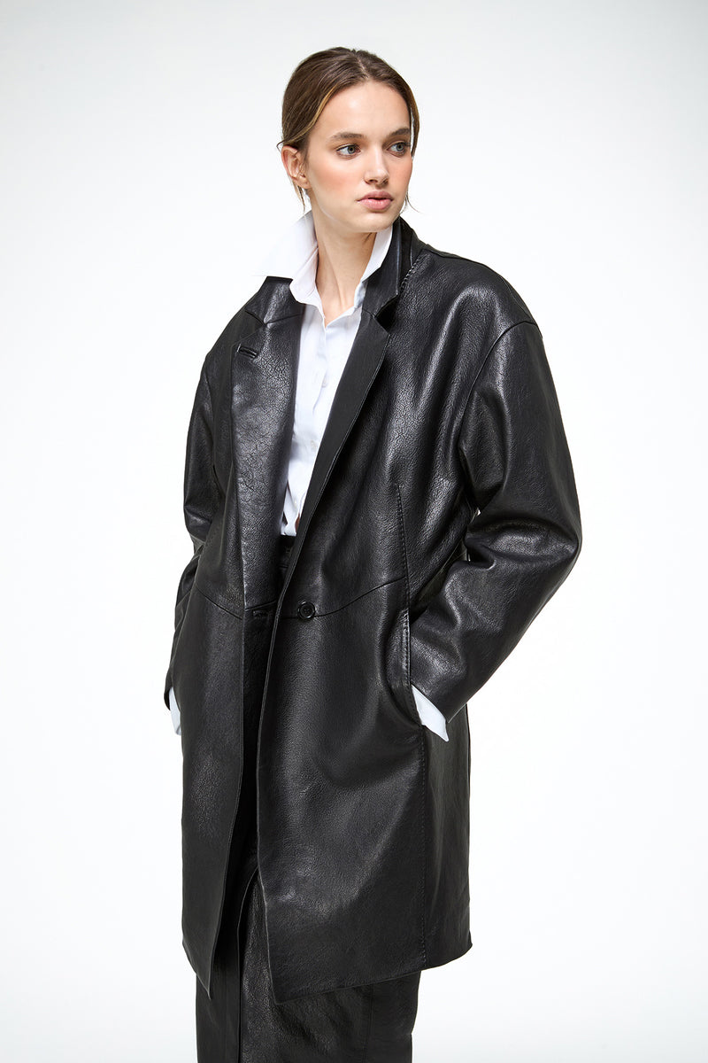 V S P - Bianca - Black Leather Coat
