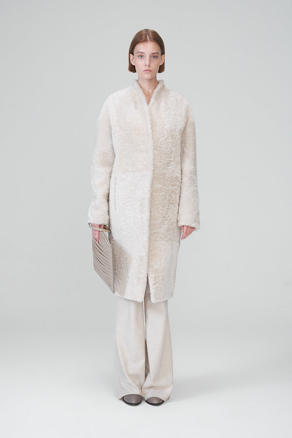 Jenny - Manteau en peau lainée crème