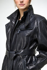 Chiara - Carbon Leather Coat