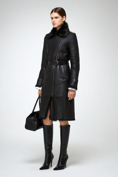 V S P - Lyza - Clotho Black Shearling Coat