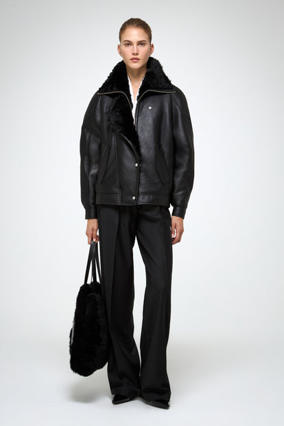 V S P - Sandie - Black Shearling Jacket