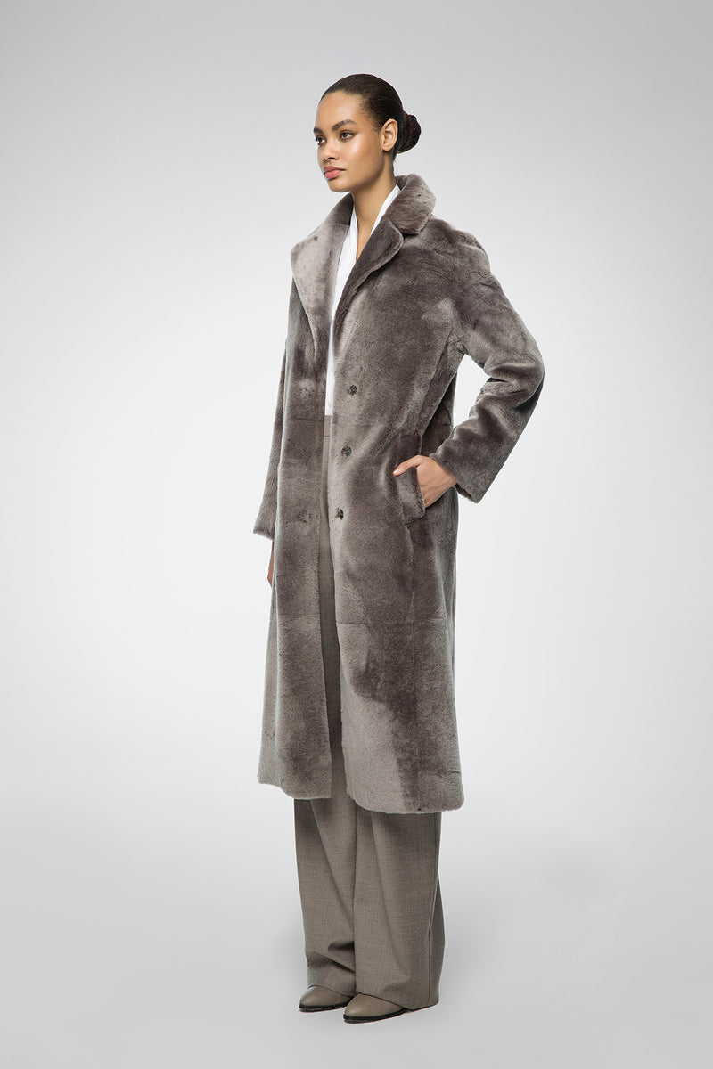 Jennifer - Manteau en peau lainée Warm Grey