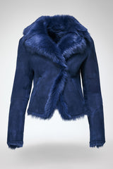 Aurora - Veste en peau lainée bleue