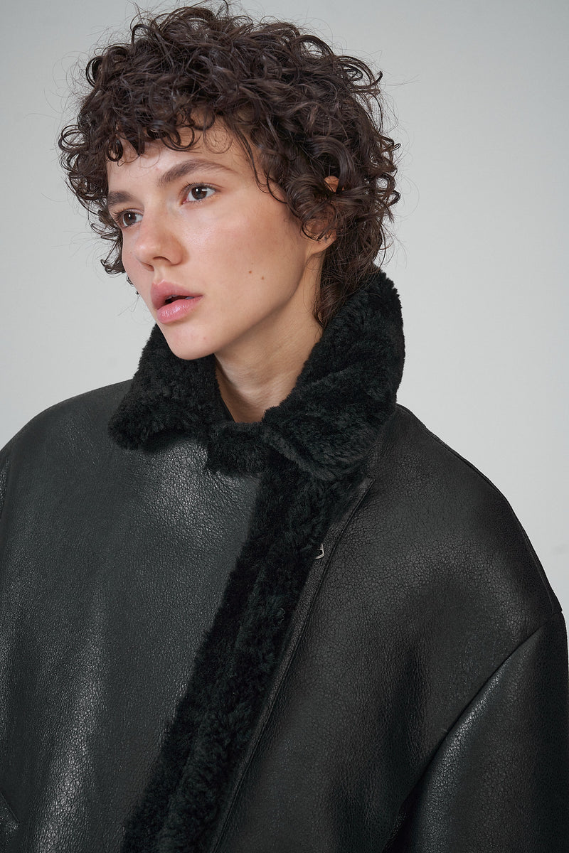 Eléonore- Manteau en peau lainée noir
