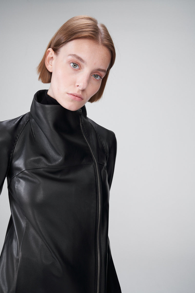 Sara - Black Leather Coat