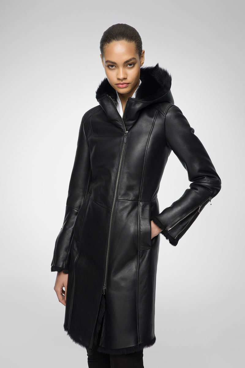Billie - Manteau en peau lainée Black