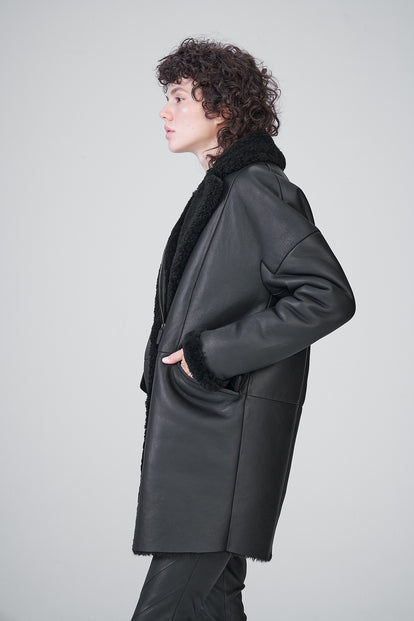 V S P - Black Shearling Coat