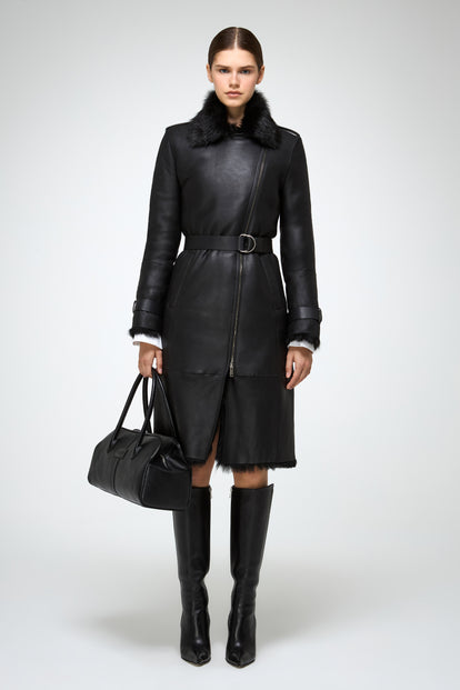 V S P - Lyza - Clotho Black Shearling Coat