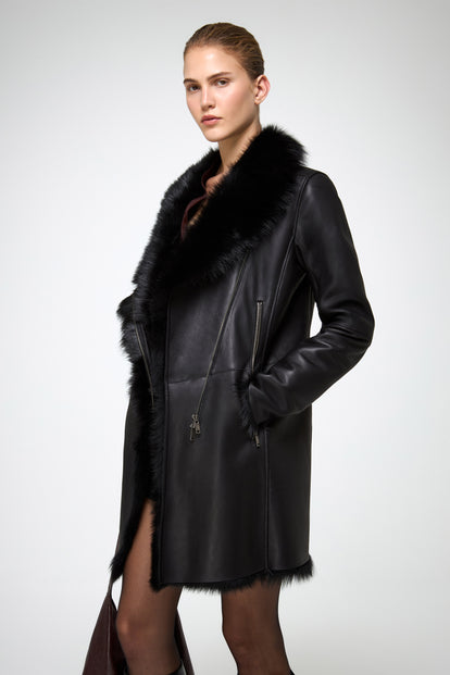 V S P - Kristell - Clotho Black Shearling Coat