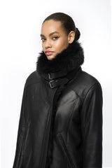 Paige - Veste en peau lainée Black