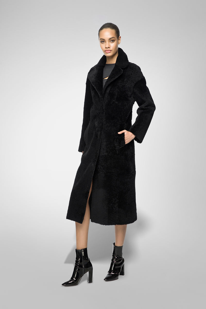 Jennifer - Manteau en peau lainée Black