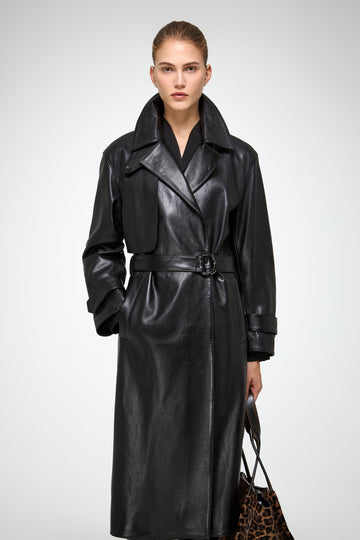 Crushed Leather Coat ブラックAmeri VINTAGE V S P - Isabelle - Black Leather Coat