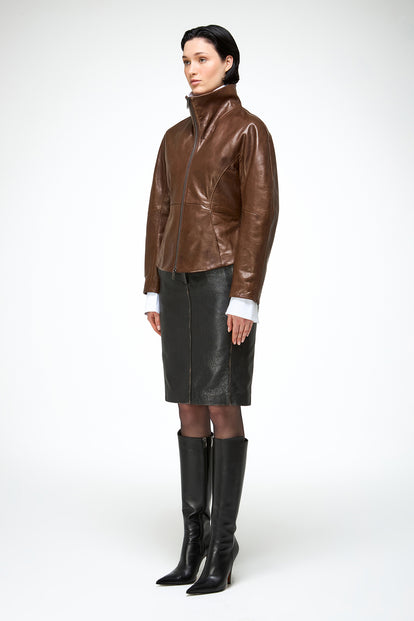 tobacco leather jacket Men's in tobacco-colored split with a shearling collar Its timeless style and lightweight feel ensure it can go anywhere Men's Tobacco Brown Type A2