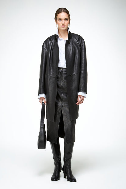 V S P - Bianca - Black Leather Coat