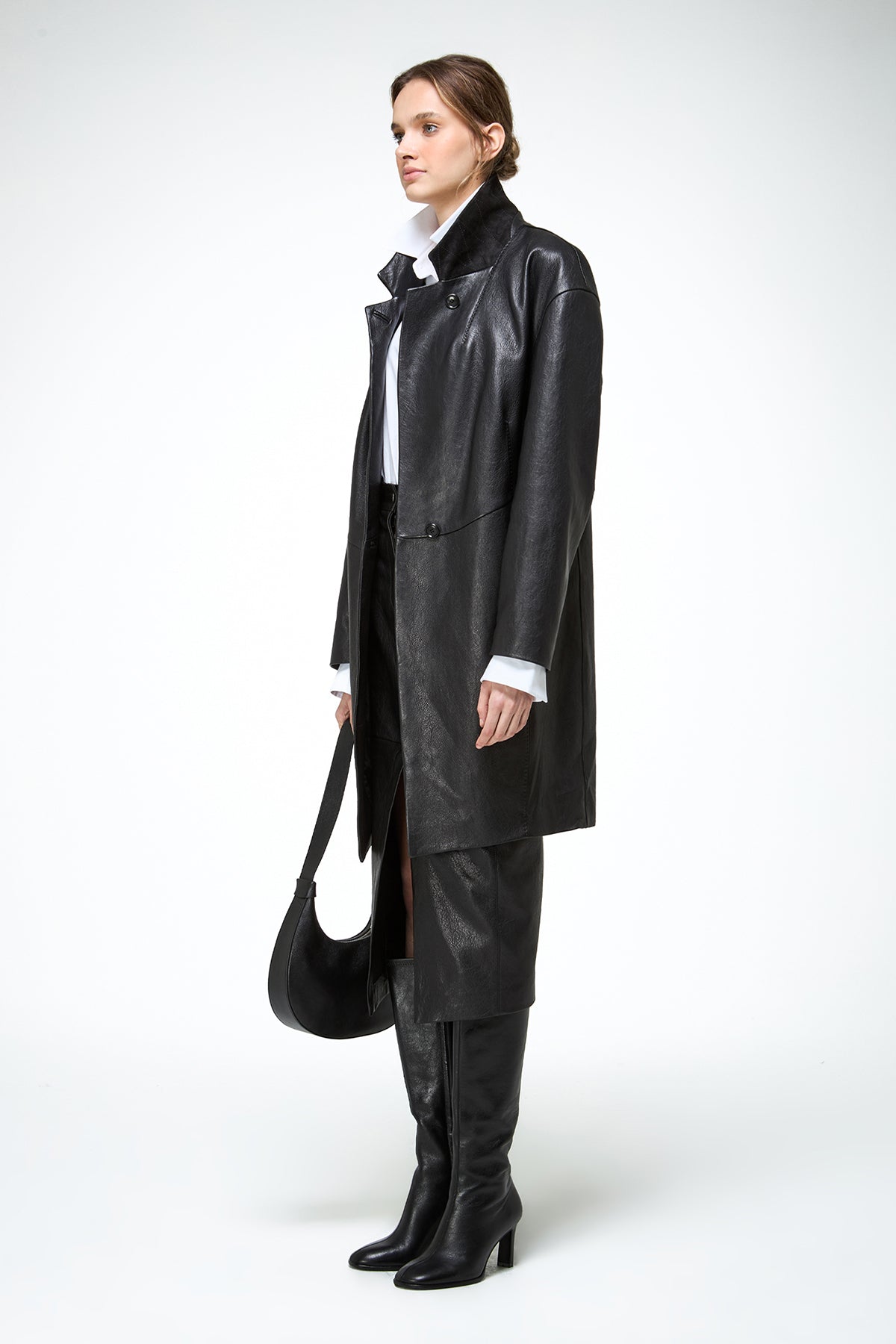 V S P - Bianca - Black Leather Coat