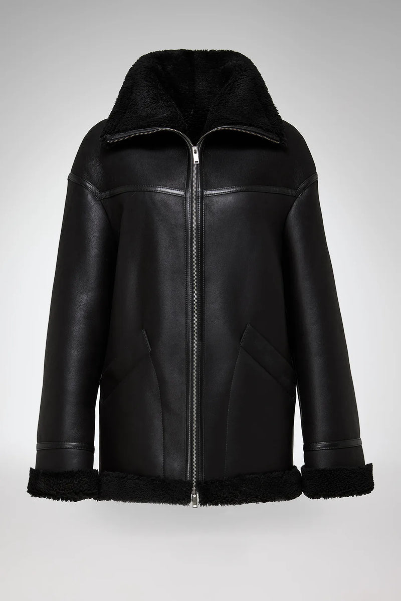 Dina - Black Shearling Coat