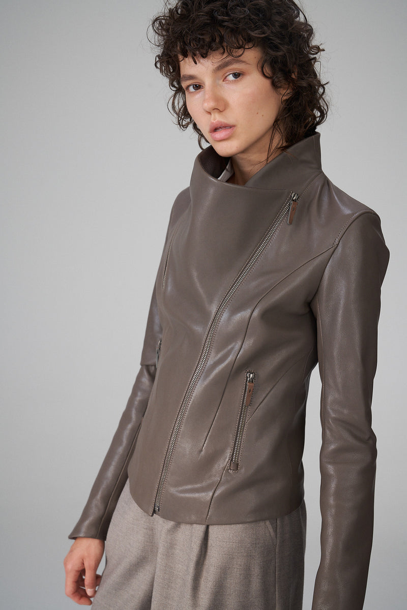 Alba - Warm Grey Leather Jacket