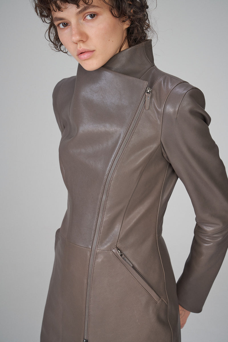 Alyson - Grey Leather Coat