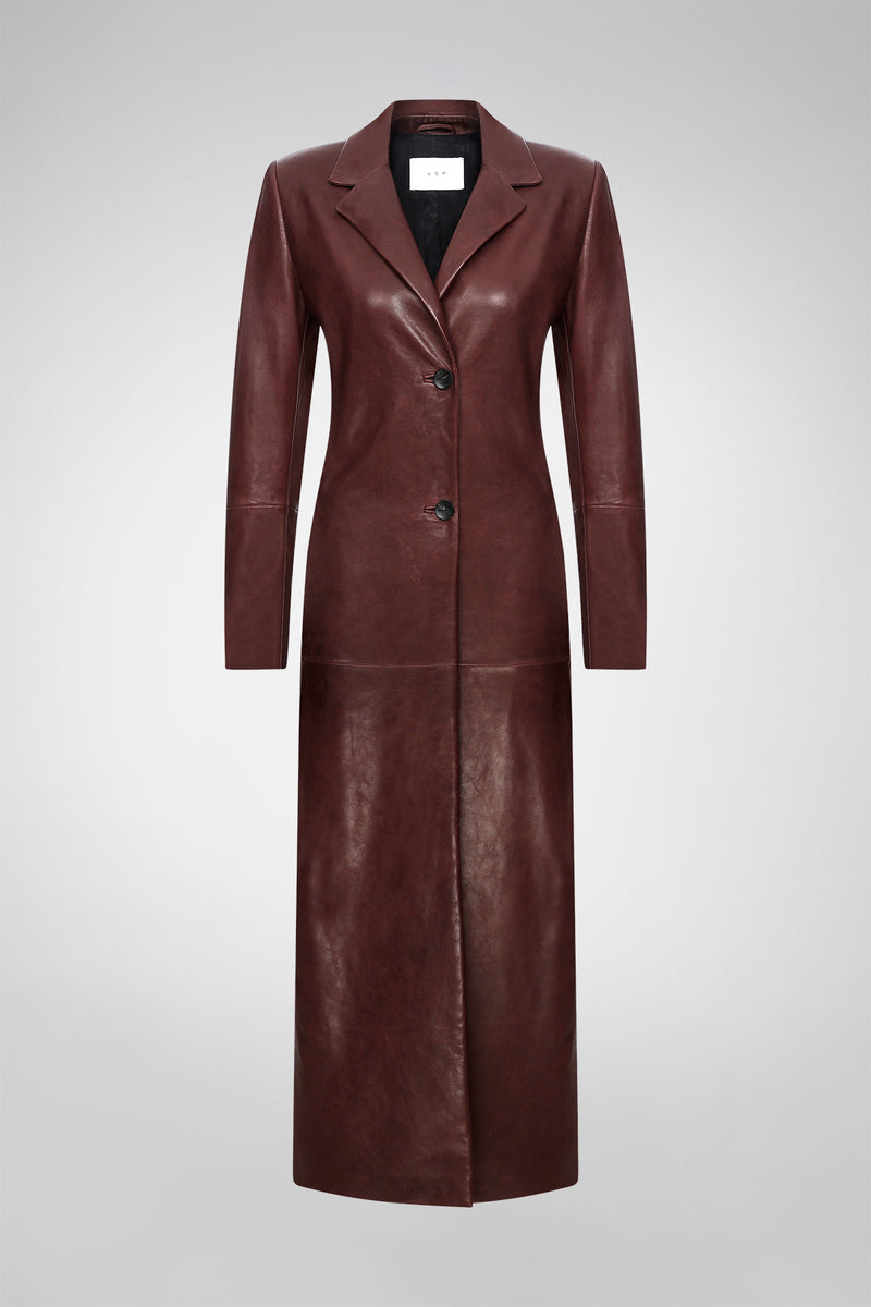 Laurence - Cherry Leather Coat