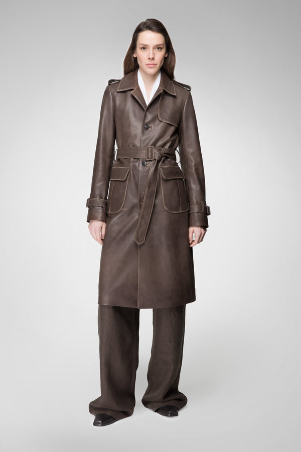 Christy - Trench en cuir Marron