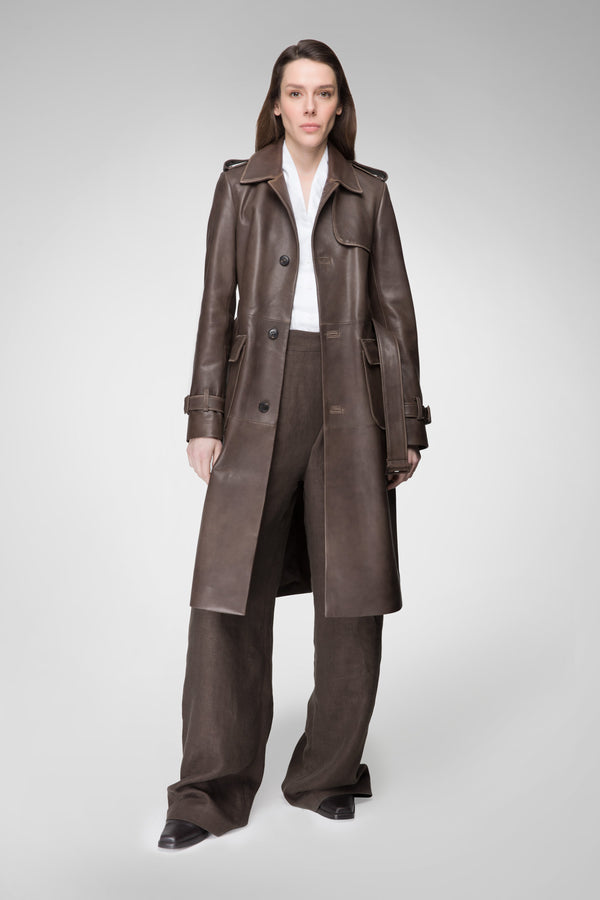 Christy - Trench en cuir Marron