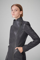 Alyson - Anthracite Leather Coat