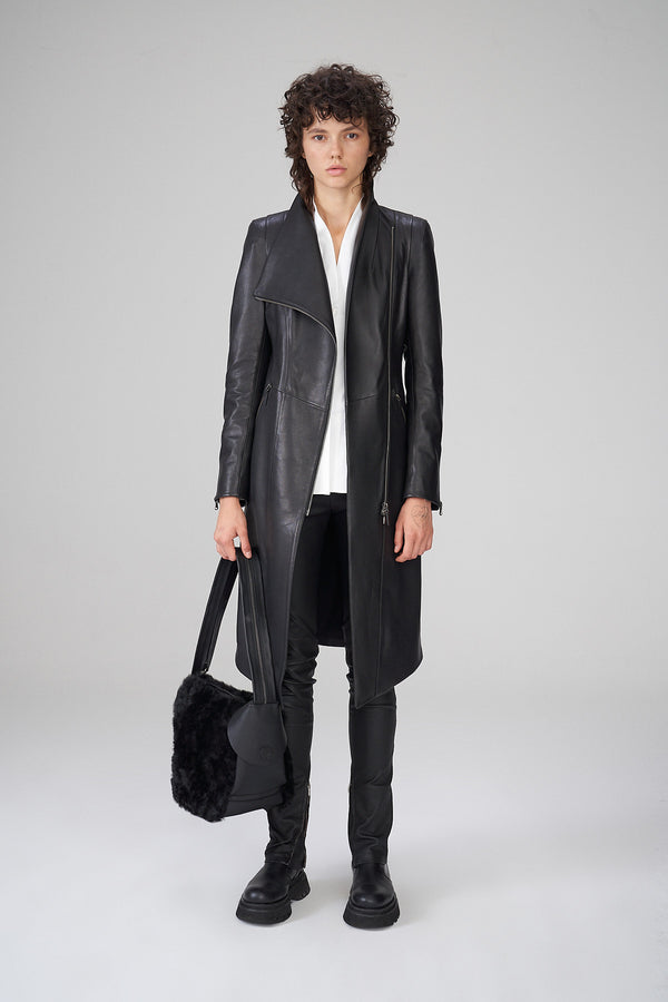 Alyson - Manteau en cuir noir