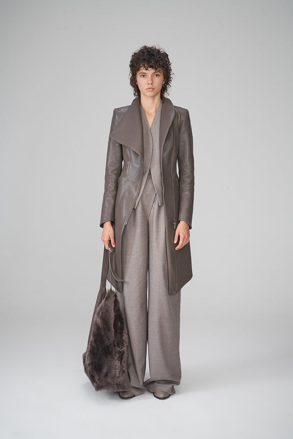 Alyson - Grey Leather Coat