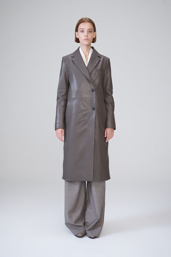 ELFIE - Manteau en cuir gris