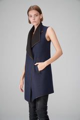 Zoe - Navy Brown Wool Vest