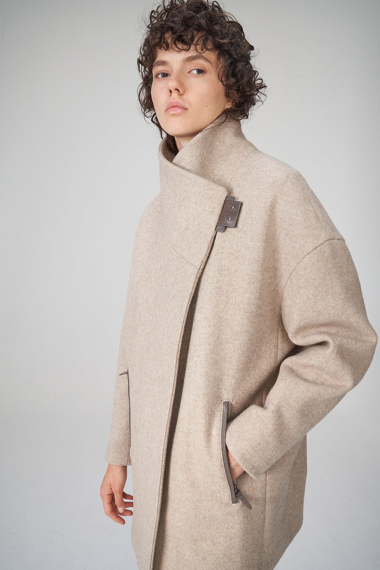 V S P Liyah Latte Wool Coat - Main Image