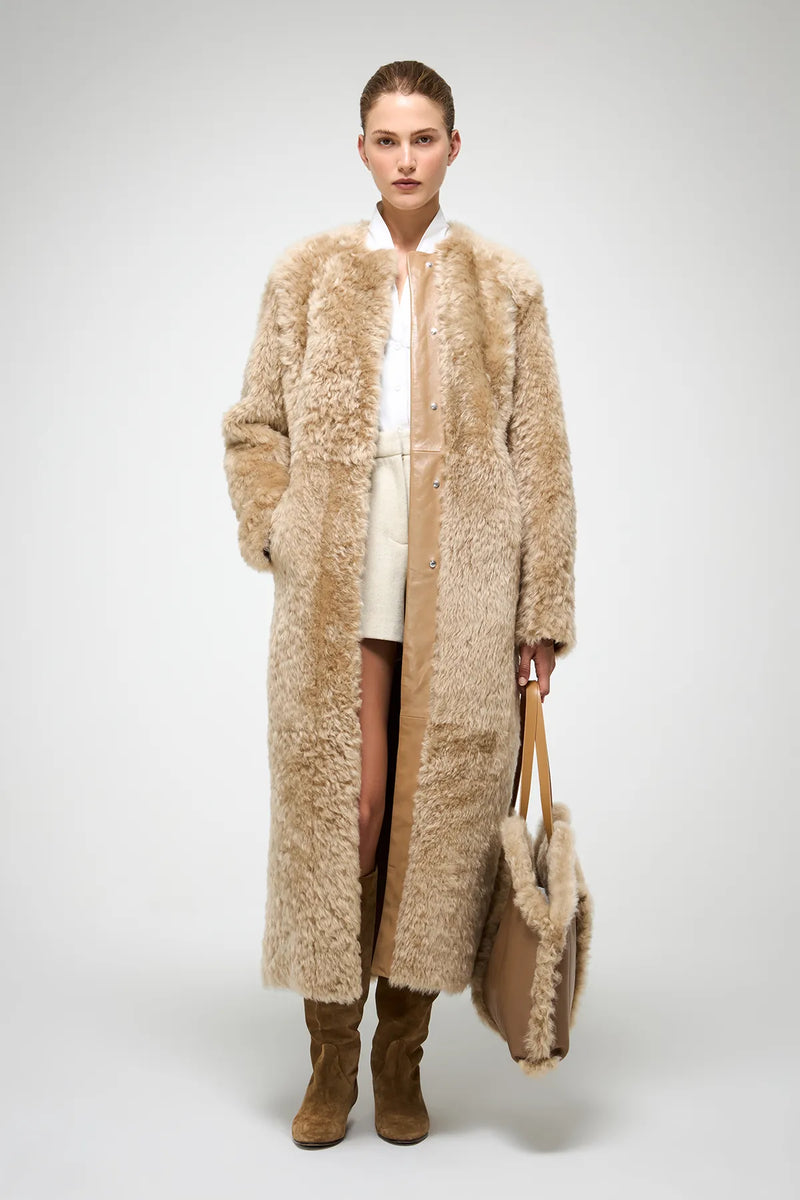 V S P Inesse Beige Brown Shearling Coat