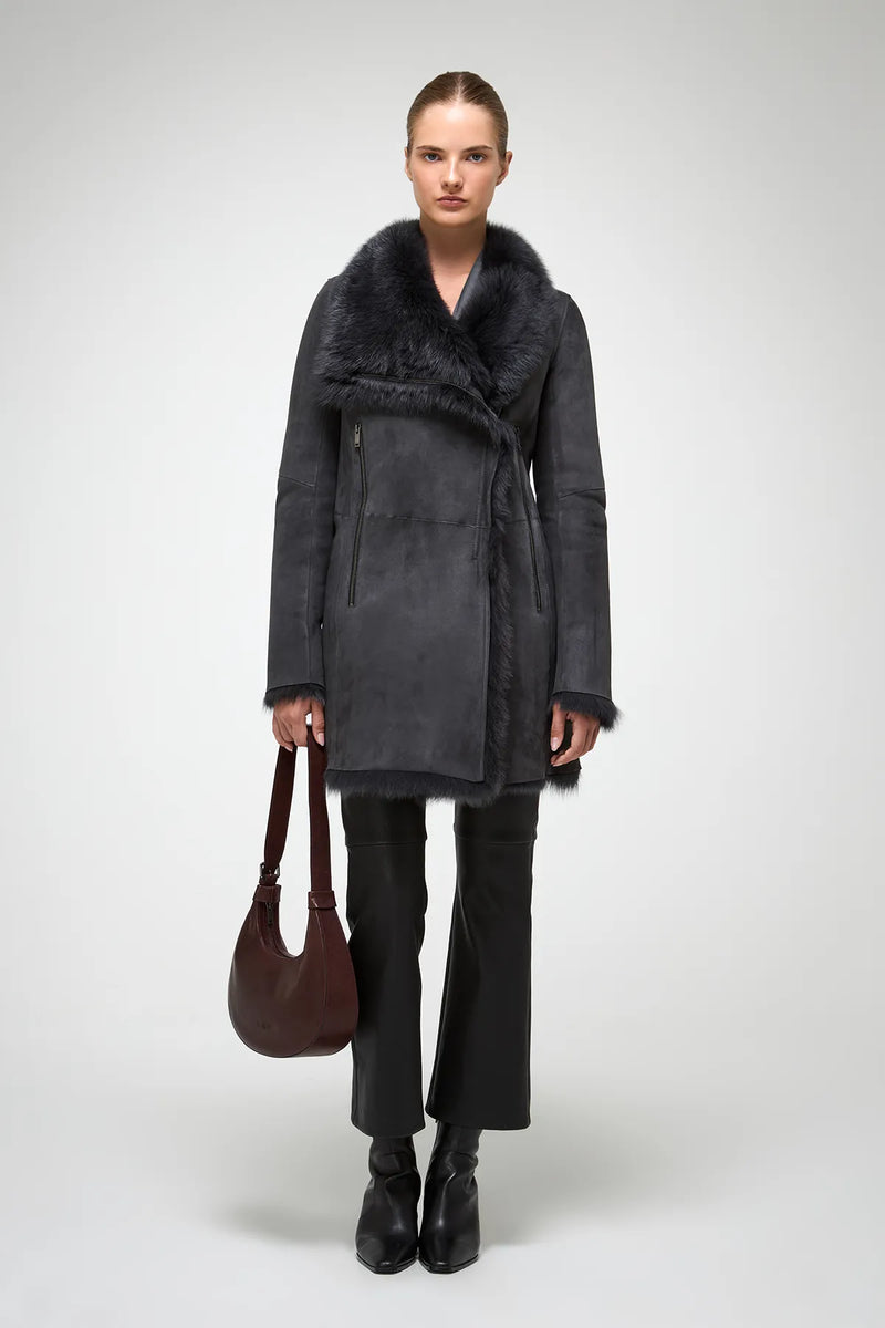 VSP - Kristell - Toscana Anthracite Suede Shearling Coat